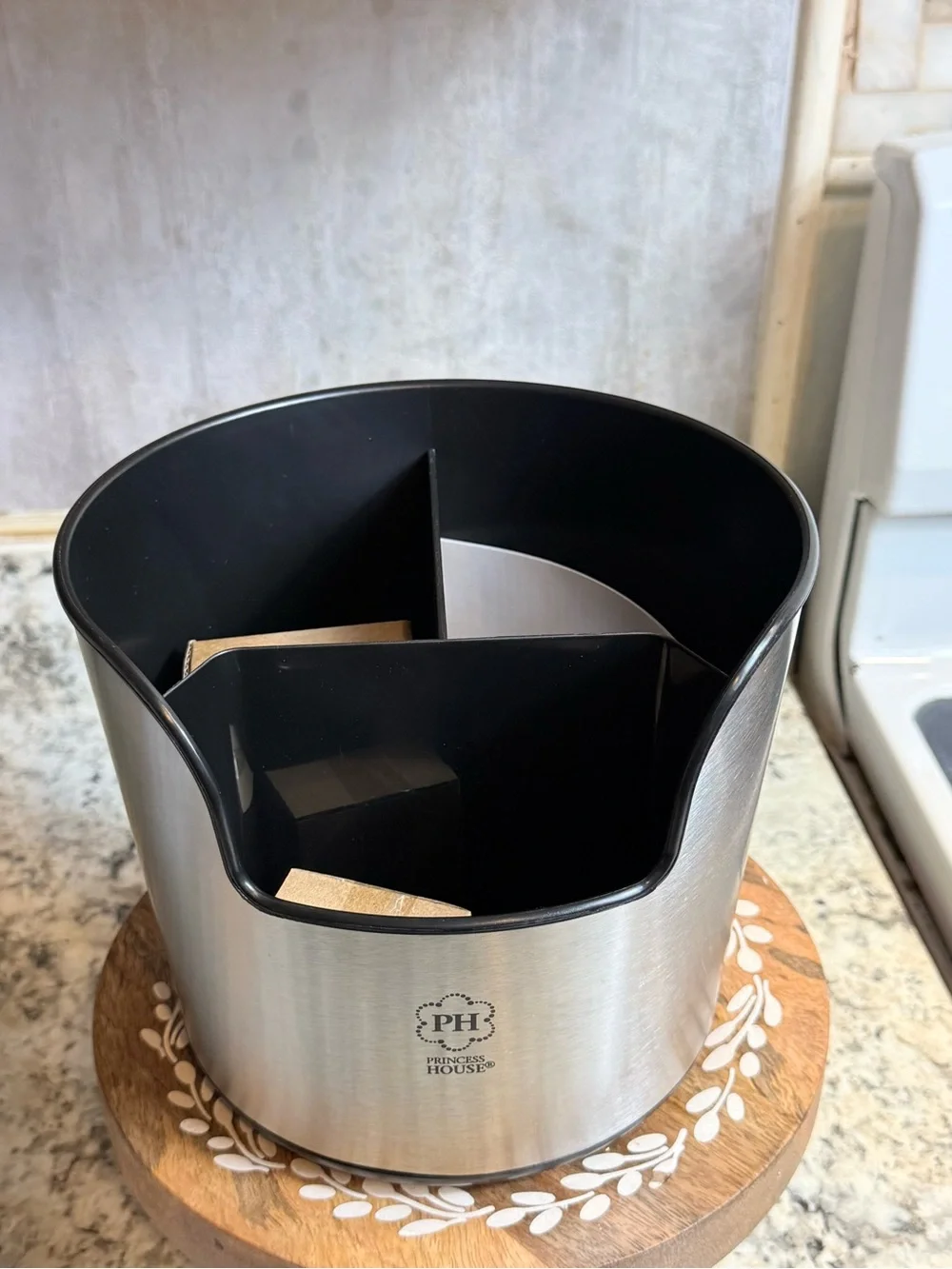 Princess House Stainless Steel Utensil Caddy with Black Interior